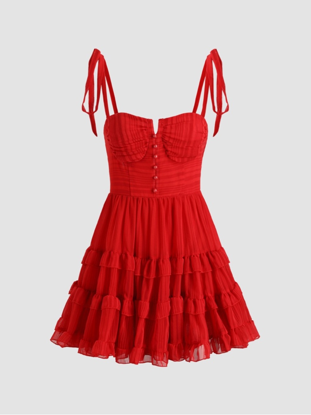 Tie-Shoulder Red Ruffle Mini Dress - Picture 2 of 5